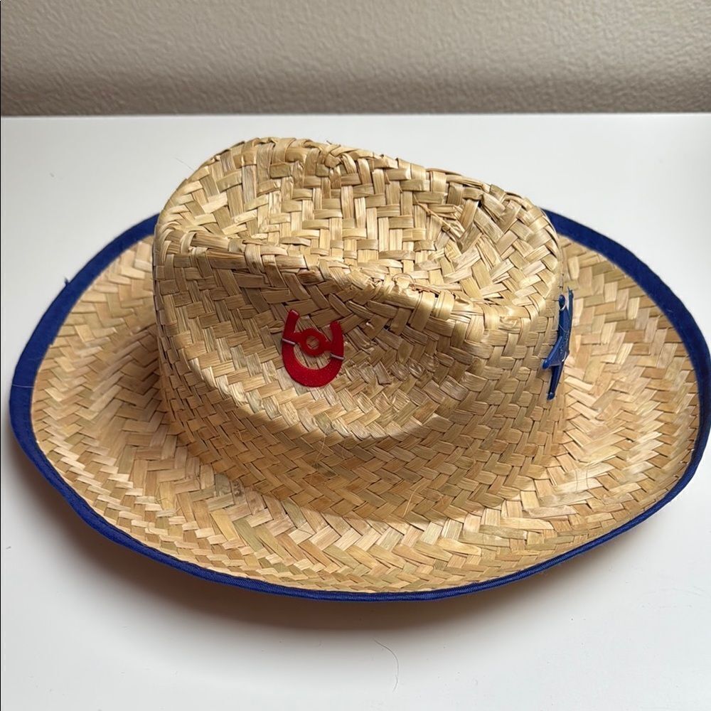 Straw Cowboy Hat with Blue Trim